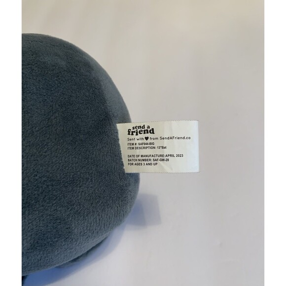 Gray And Black Bat Plush Stuffed Animal Toy White Fangs Hard Eyes - Picture 7 of 13